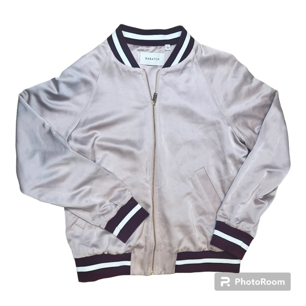 Aritiza Babaton baby pink satin Forbes bomber varsity baseball jacket